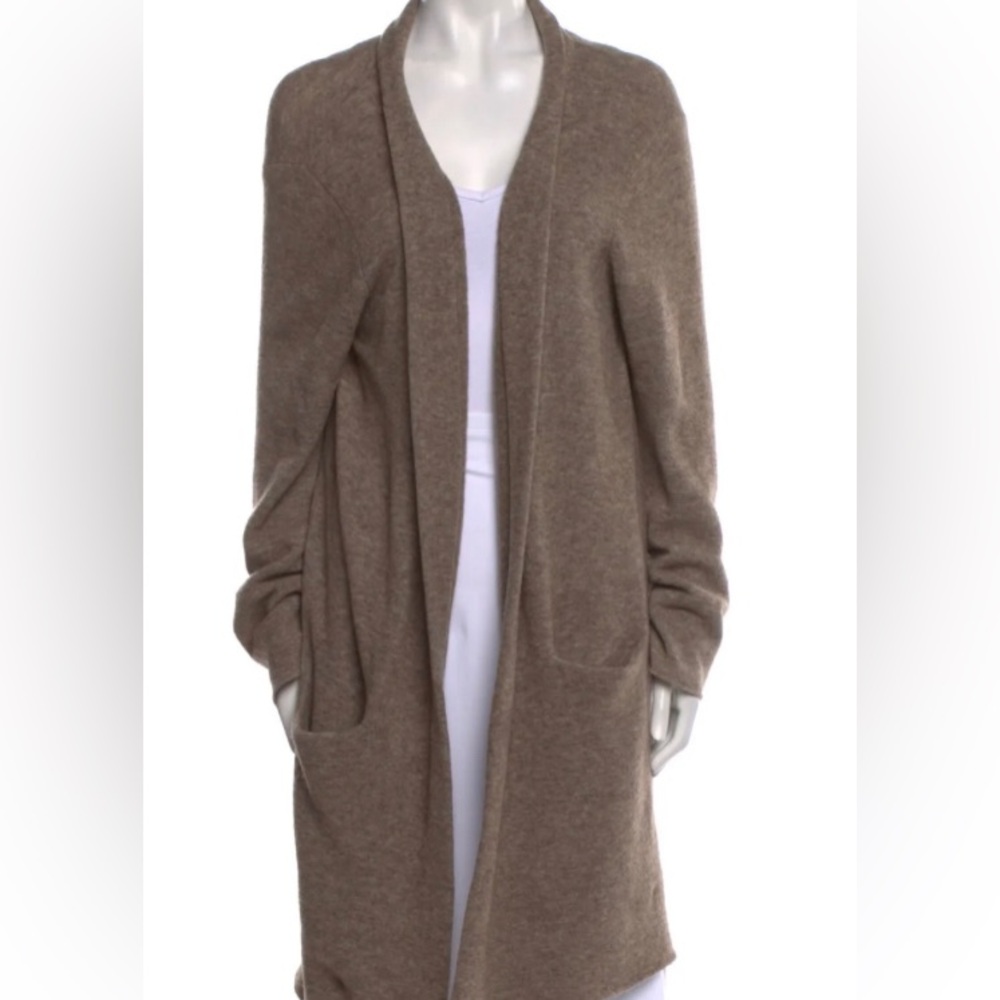 Jenni Kayne Long Open-Front Cardigan in Taupe Brown